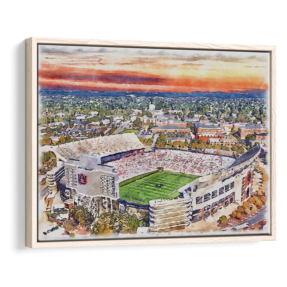 Auburn Tigers Jordan Hare Stadium Watercolor, Sport Art Prints Fan Gift, Framed Canvas Prints Wall Art Decor