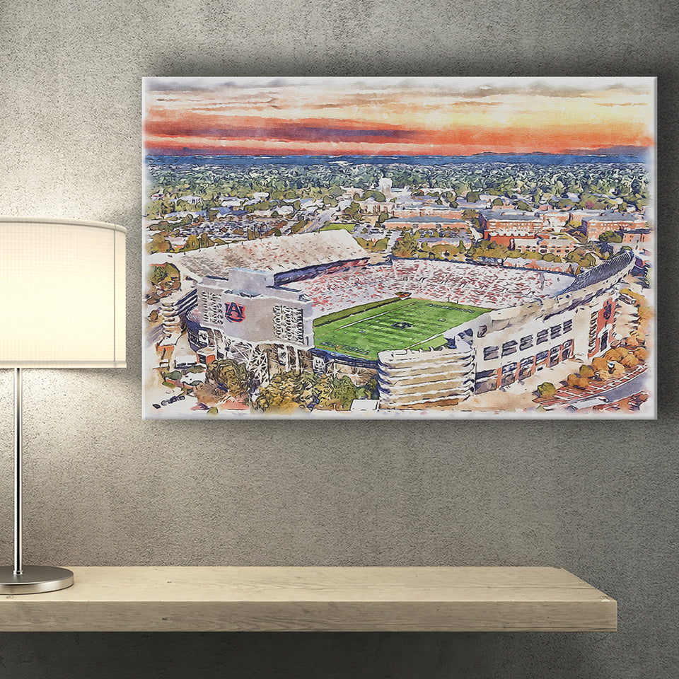 Auburn Tigers Jordan Hare Stadium Watercolor, Sport Art Prints Fan Gift, Canvas Prints Wall Art Decor