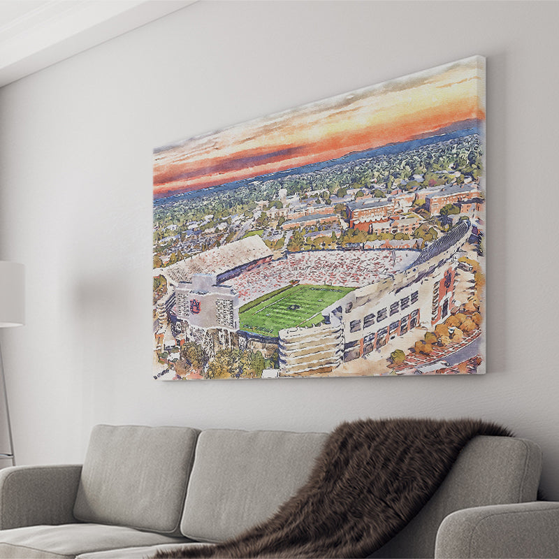 Auburn Tigers Jordan Hare Stadium Watercolor, Sport Art Prints Fan Gift, Canvas Prints Wall Art Decor