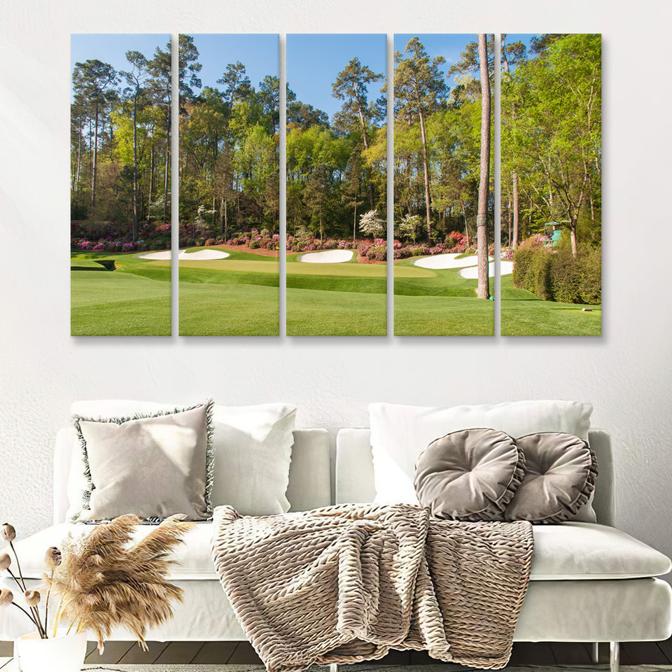 Augusta Golf Course Hole 13 Framed 5 Piece Canvas Prints Wall Art - Painting Prints, Wall Decor,Multi Panels