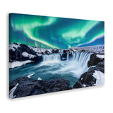 Aurora Borealis Over Godafoss Waterfall In Iceland Canvas Wall Art - Canvas Prints, Prints For Sale, Painting Canvas,Canvas On Sale 