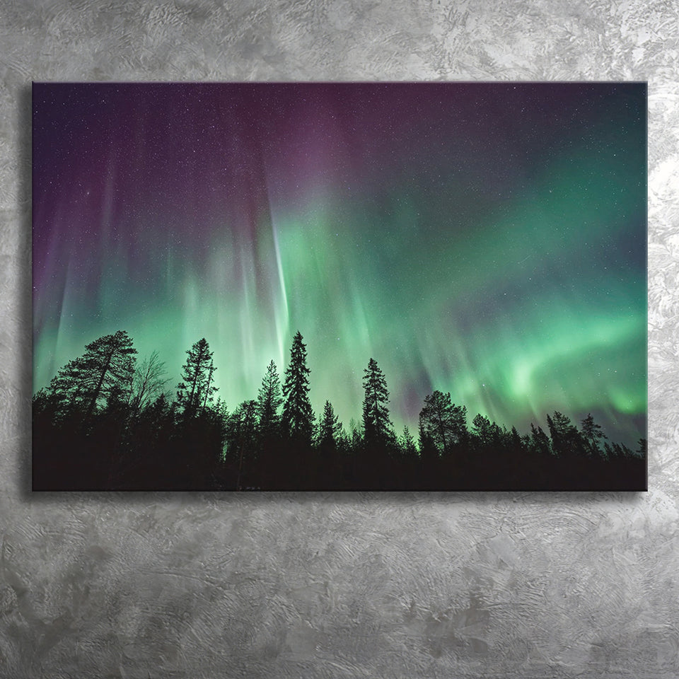 Aurora Polaris Winter Forest Canvas Art, Northern Lights Photo Canvas Prints Wall Art Decor - Painting Canvas, Ready to hang
