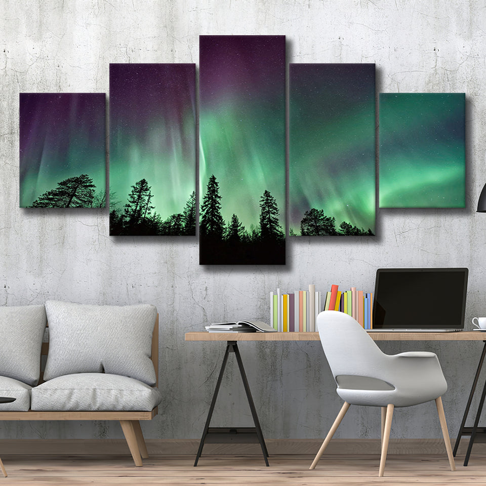 Aurora Polaris Winter Forest Canvas Art, Northern Lights Photo Multi Panels,Canvas Prints Wall Art Home Decor