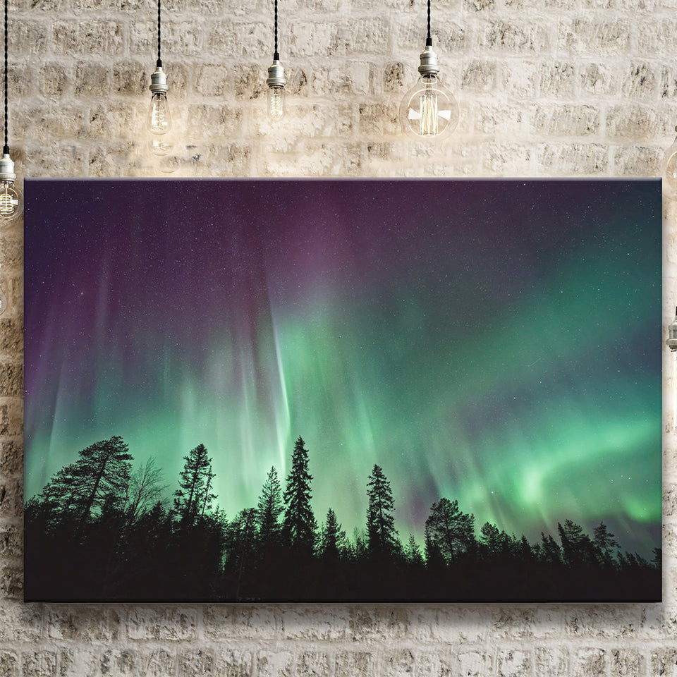 Aurora Polaris Winter Forest Canvas Art, Northern Lights Photo Canvas Prints Wall Art Decor - Painting Canvas, Ready to hang