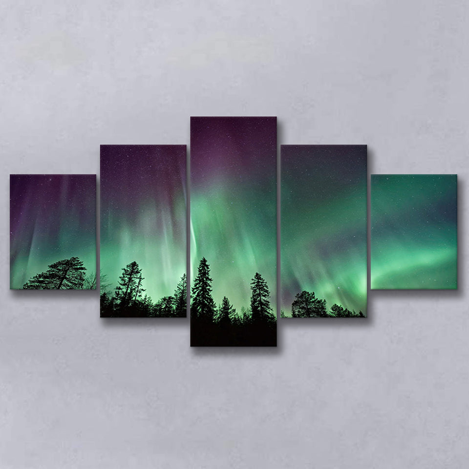 Aurora Polaris Winter Forest Canvas Art, Northern Lights Photo Multi Panels,Canvas Prints Wall Art Home Decor