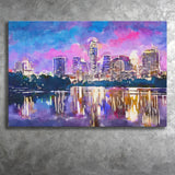 Austin Texas Usa Downtown Skyline On V1 City Art Watercolor Canvas Prints Wall Art Home Decor, Large Canvas