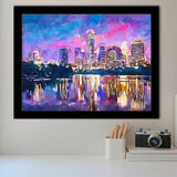 Austin Texas Usa Downtown Skyline On V1 City Art Watercolor Framed Art Prints Wall Art Decor,Framed Picture