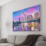 Austin Texas Usa Downtown Skyline On V1 City Art Watercolor Canvas Prints Wall Art Home Decor, Large Canvas