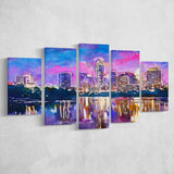 Austin Texas Usa Downtown Skyline On V1 5 Pieces Mixed Canvas Prints Wall Art Home Decor