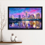 Austin Texas Usa Downtown Skyline On V1 City Art Watercolor Framed Canvas Prints Wall Art Home Decor,Floating Frame