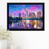Austin Texas Usa Downtown Skyline On V1 City Art Watercolor Framed Canvas Prints Wall Art Home Decor,Floating Frame