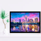Austin Texas Usa Downtown Skyline On V1 City Art Watercolor Framed Art Prints Wall Art Decor,Framed Picture