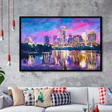 Austin Texas Usa Downtown Skyline On V1 City Art Watercolor Framed Art Prints Wall Art Decor,Framed Picture
