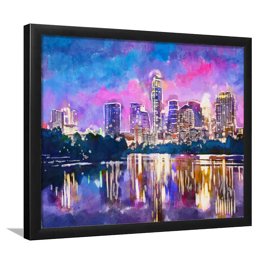 Austin Texas Usa Downtown Skyline On V1 City Art Watercolor Framed Art Prints Wall Art Decor,Framed Picture