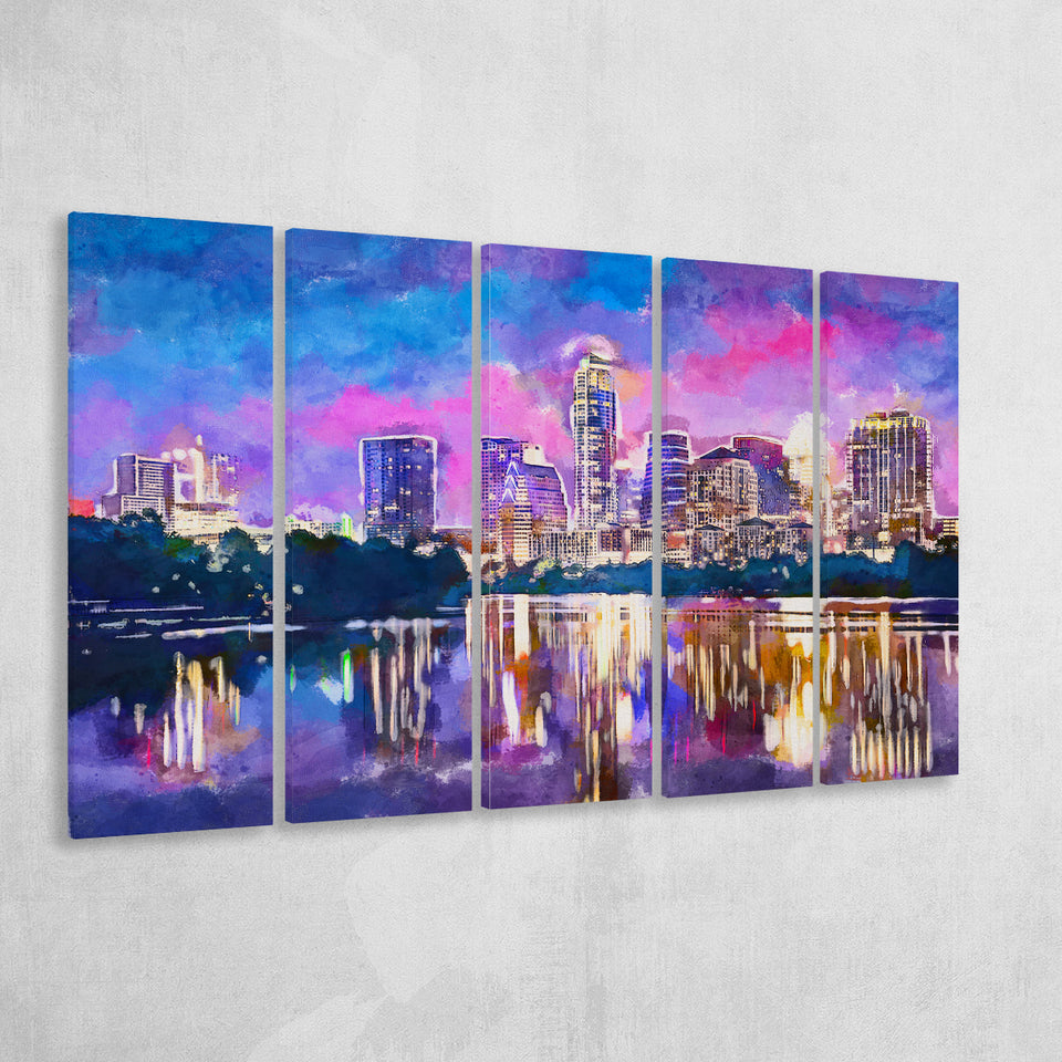 Austin Texas Usa Downtown Skyline On V1 5 Pieces Extra Large Canvas Prints Wall Art Home Decor