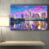 Austin Texas Usa Downtown Skyline On V1 City Art Watercolor Canvas Prints Wall Art Home Decor, Large Canvas