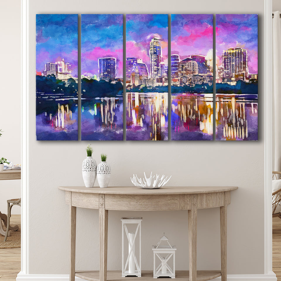 Austin Texas Usa Downtown Skyline On V1 5 Pieces Extra Large Canvas Prints Wall Art Home Decor