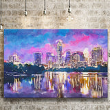 Austin Texas Usa Downtown Skyline On V1 City Art Watercolor Canvas Prints Wall Art Home Decor, Large Canvas