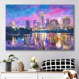 Austin Texas Usa Downtown Skyline On V1 City Art Watercolor Canvas Prints Wall Art Home Decor, Large Canvas