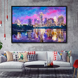 Austin Texas Usa Downtown Skyline On V1 City Art Watercolor Framed Canvas Prints Wall Art Home Decor,Floating Frame