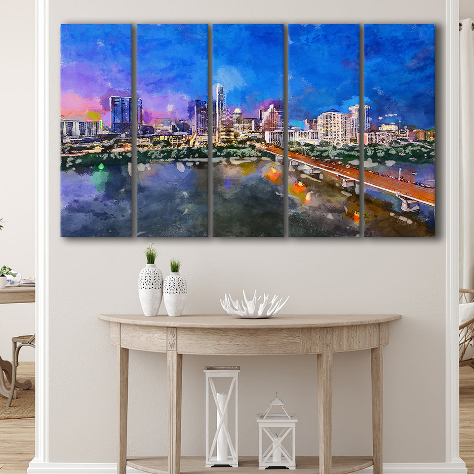 Austin Texas Usa Downtown Skyline Over 5 Pieces Extra Large Canvas Prints Wall Art Home Decor