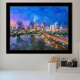 Austin Texas Usa Downtown Skyline Over City Art Watercolor Framed Art Prints Wall Art Decor,Framed Picture