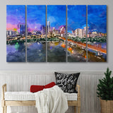Austin Texas Usa Downtown Skyline Over 5 Pieces Extra Large Canvas Prints Wall Art Home Decor