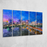 Austin Texas Usa Downtown Skyline Over 5 Pieces Extra Large Canvas Prints Wall Art Home Decor