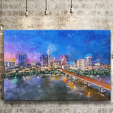 Austin Texas Usa Downtown Skyline Over City Art Watercolor Canvas Prints Wall Art Home Decor, Large Canvas