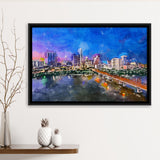 Austin Texas Usa Downtown Skyline Over City Art Watercolor Framed Canvas Prints Wall Art Home Decor,Floating Frame