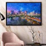 Austin Texas Usa Downtown Skyline Over City Art Watercolor Framed Canvas Prints Wall Art Home Decor,Floating Frame