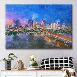 Austin Texas Usa Downtown Skyline Over City Art Watercolor Canvas Prints Wall Art Home Decor, Large Canvas
