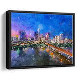 Austin Texas Usa Downtown Skyline Over City Art Watercolor Framed Canvas Prints Wall Art Home Decor,Floating Frame
