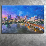 Austin Texas Usa Downtown Skyline Over City Art Watercolor Canvas Prints Wall Art Home Decor, Large Canvas