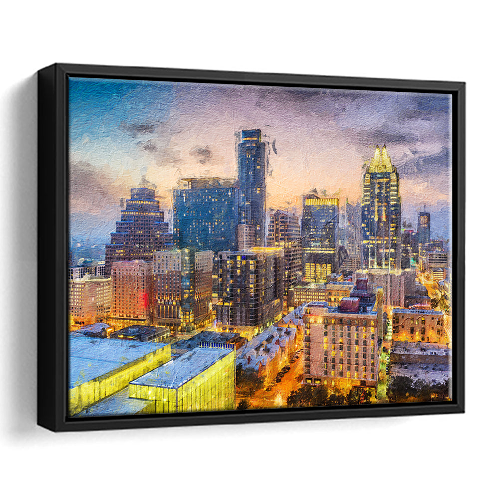 Austin Downtown Framed Canvas Prints Wall Art Decor - Paiting Canvas, Art Prints, Floating Frame