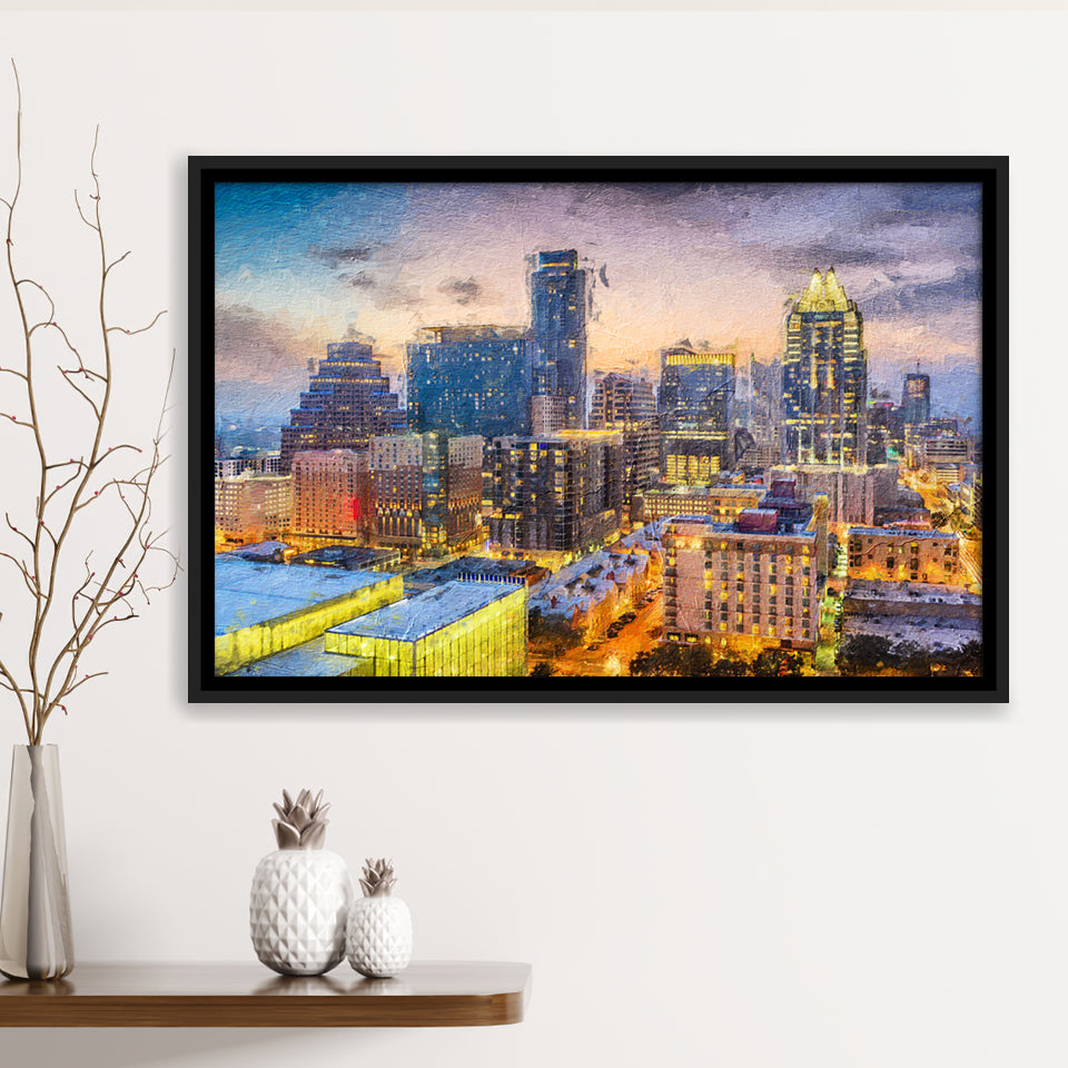 Austin Downtown Framed Canvas Prints Wall Art Decor - Paiting Canvas, Art Prints, Floating Frame