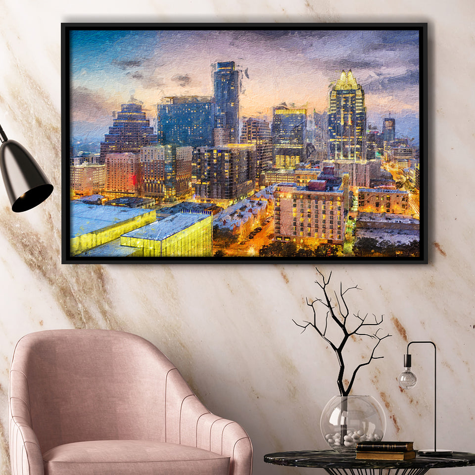 Austin Downtown Framed Canvas Prints Wall Art Decor - Paiting Canvas, Art Prints, Floating Frame
