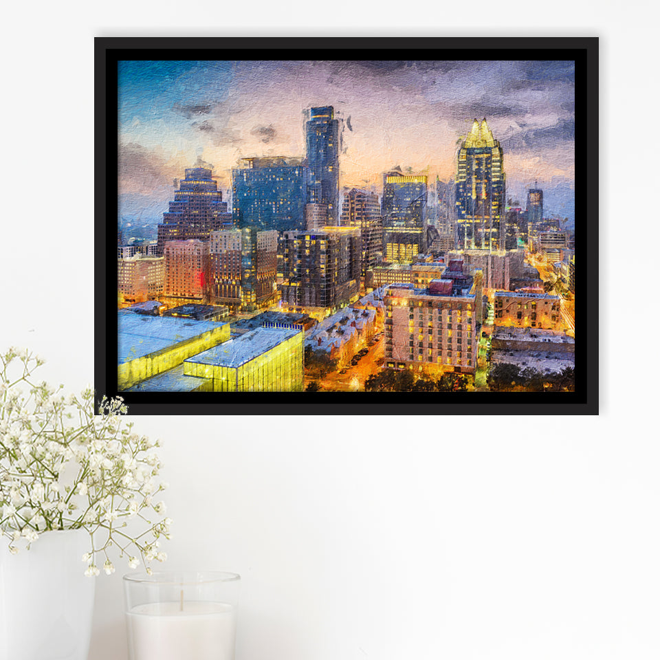Austin Downtown Framed Canvas Prints Wall Art Decor - Paiting Canvas, Art Prints, Floating Frame