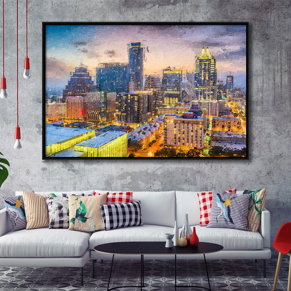 Austin Downtown Framed Canvas Prints Wall Art Decor - Paiting Canvas, Art Prints, Floating Frame