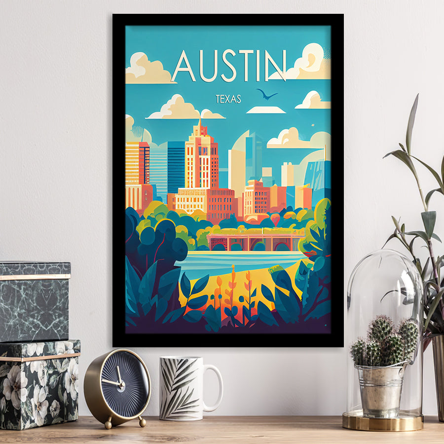 Austin Texas Retro Art Print, City Art Print, Framed Art Print Wall Art Home Decor, Framed Picture