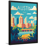 Austin Texas Retro Art Print, City Art Print, Framed Art Print Wall Art Home Decor, Framed Picture