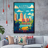 Austin Texas Retro Art Print, City Art Print, Framed Art Print Wall Art Home Decor, Framed Picture