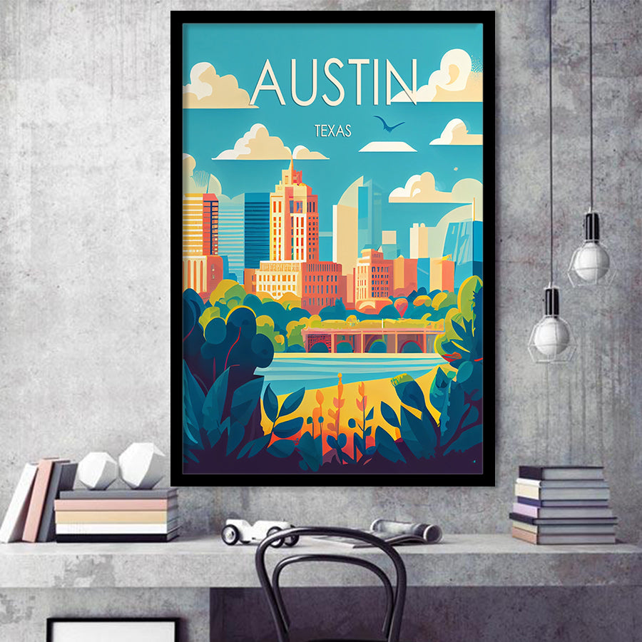 Austin Texas Retro Art Print, City Art Print, Framed Art Print Wall Art Home Decor, Framed Picture