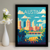 Austin Texas Retro Art Print, City Art Print, Framed Art Print Wall Art Home Decor, Framed Picture