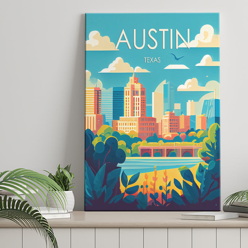 Austin Texas Retro Art Print ,City Art Print, Large Canvas, Canvas Print Wall Art Home Decor
