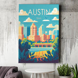 Austin Texas Retro Art Print ,City Art Print, Large Canvas, Canvas Print Wall Art Home Decor
