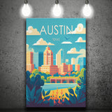 Austin Texas Retro Art Print ,City Art Print, Large Canvas, Canvas Print Wall Art Home Decor