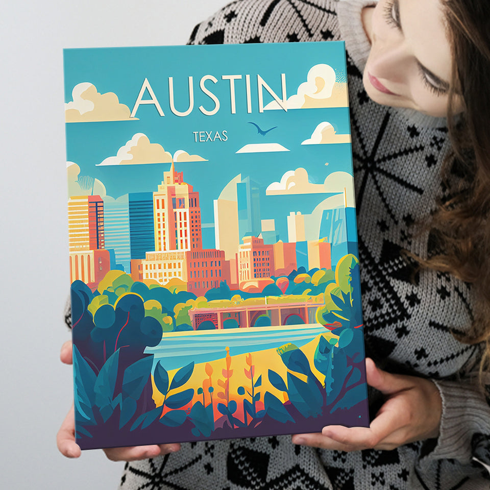 Austin Texas Retro Art Print ,City Art Print, Large Canvas, Canvas Print Wall Art Home Decor