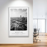 Austin, Usa Black And White Art Framed Canvas Prints Wall Art Home Decor, Floating Frame