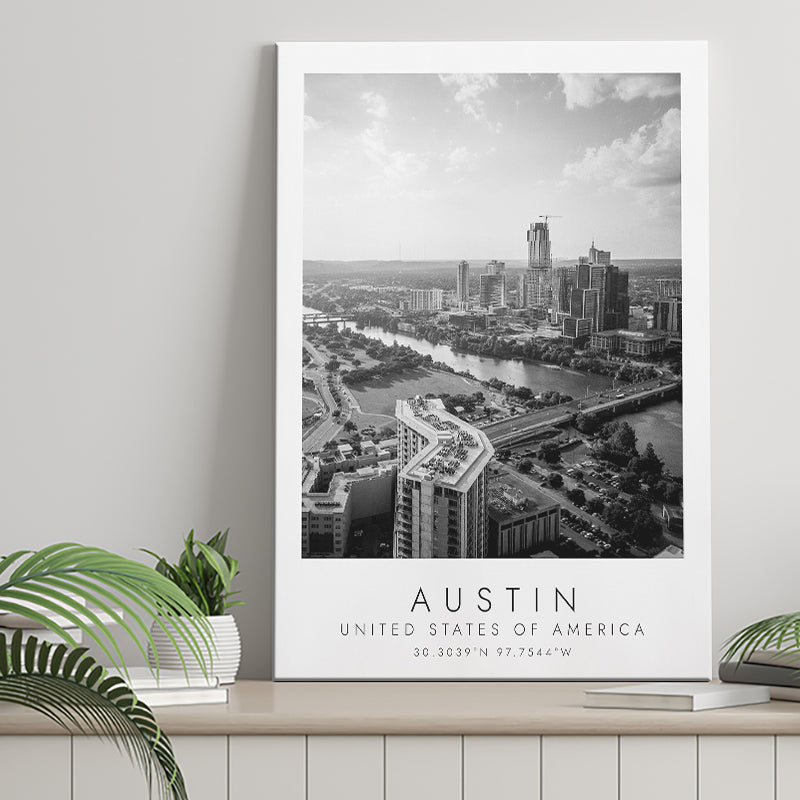 Austin, Usa Black And White Art Canvas Prints Wall Art Home Decor